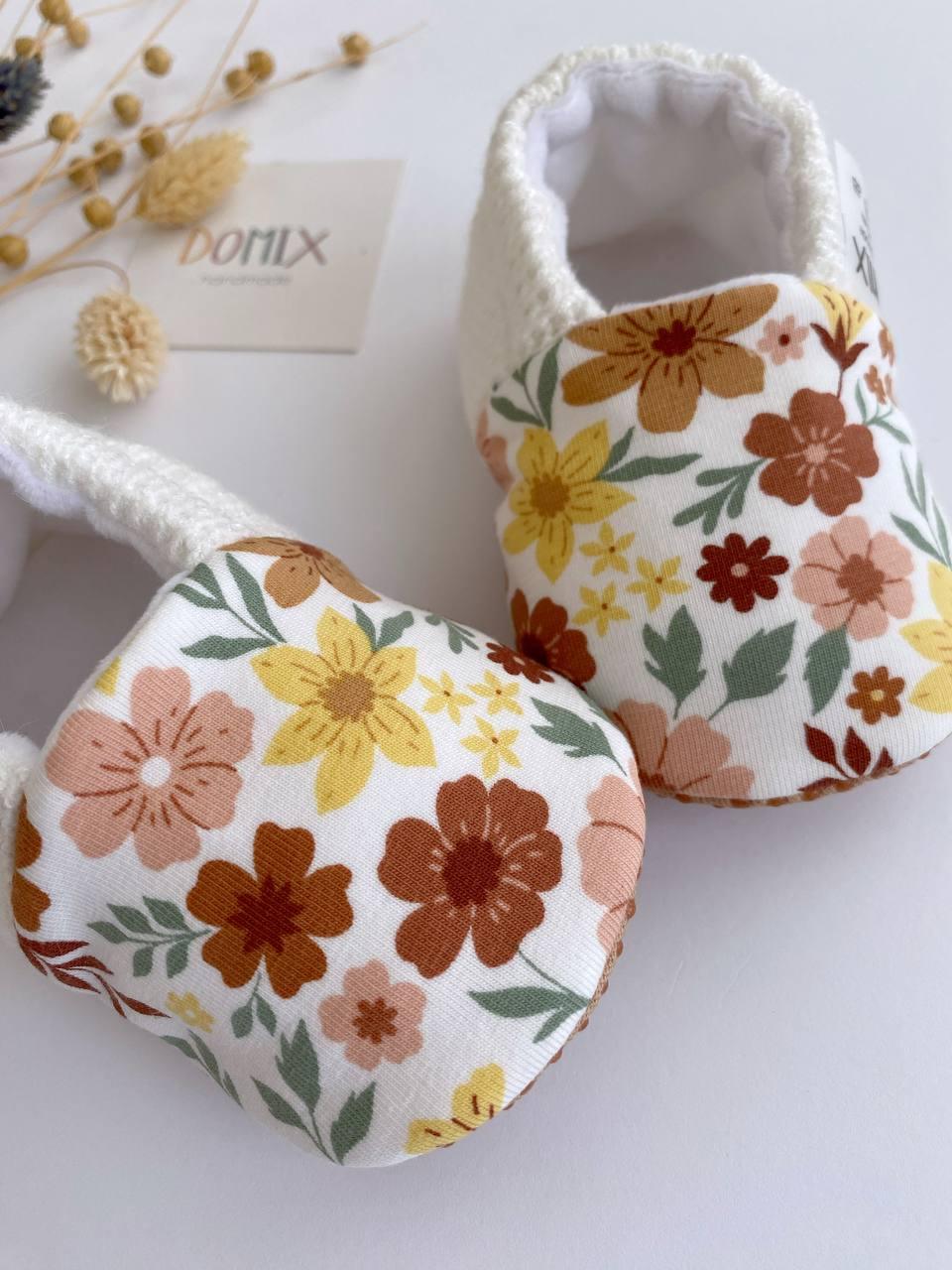 🍂 Autumn Floral Baby Slippers – Handmade Cozy Softness - Domix