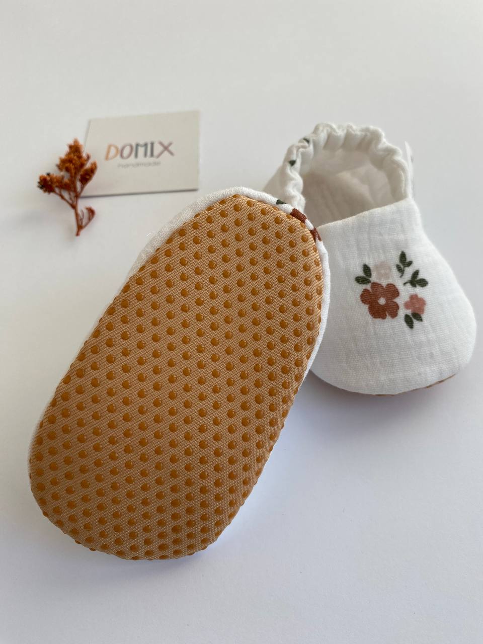Handmade Baby & Toddler Slippers – Soft Cotton Muslin Slippers with Floral Print