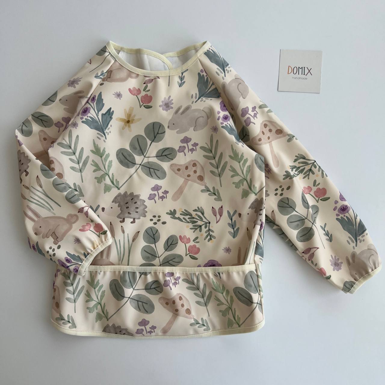 Handmade Waterproof Long-Sleeve Bib – Forest Animals Print - Domix