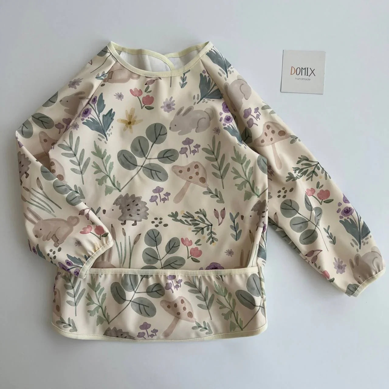 Handmade Waterproof Long-Sleeve Bib – Forest Animals Print - Domix