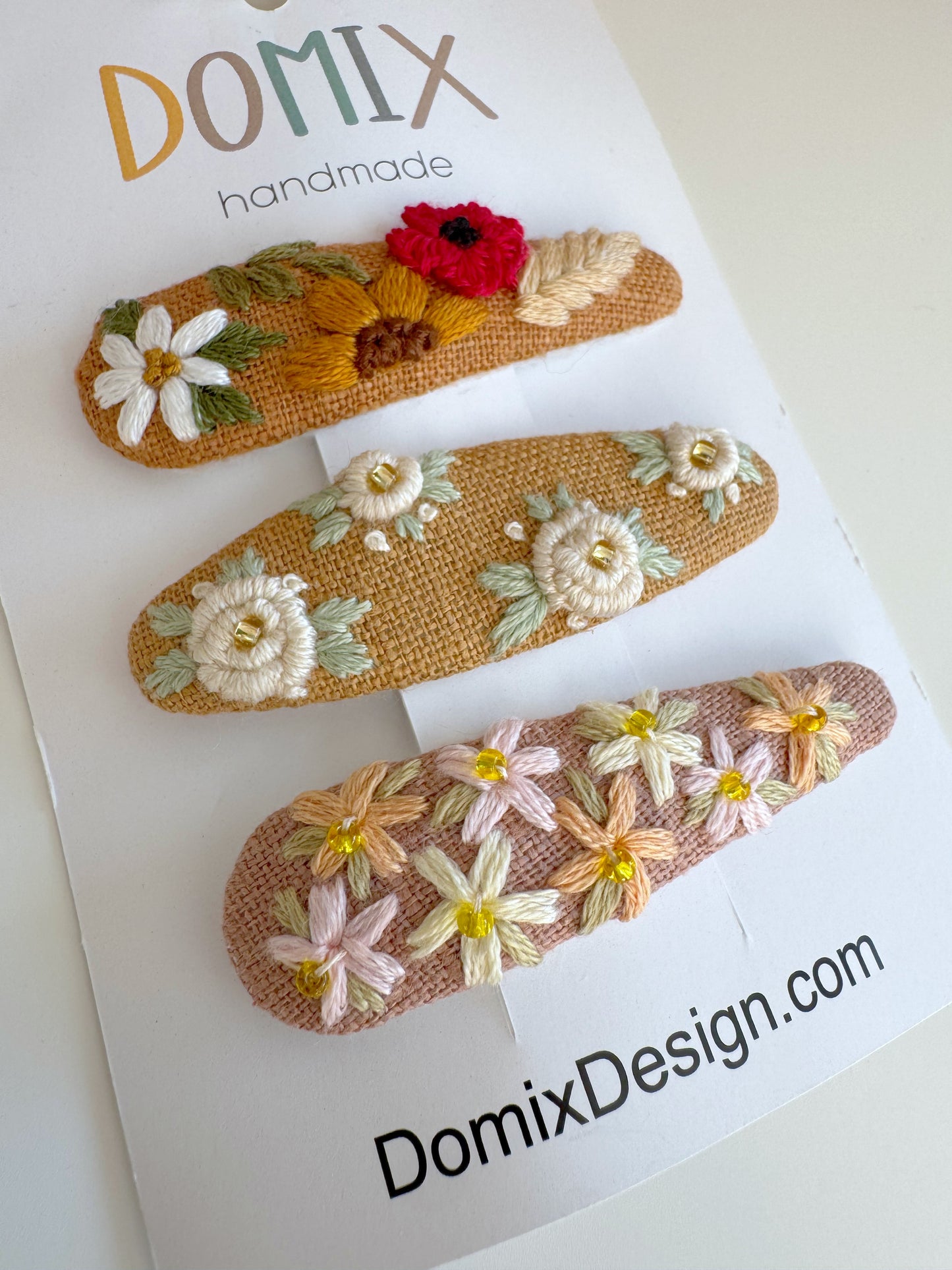 Heirloom Embroidered Linen Hair Clips – Couture Set of 3