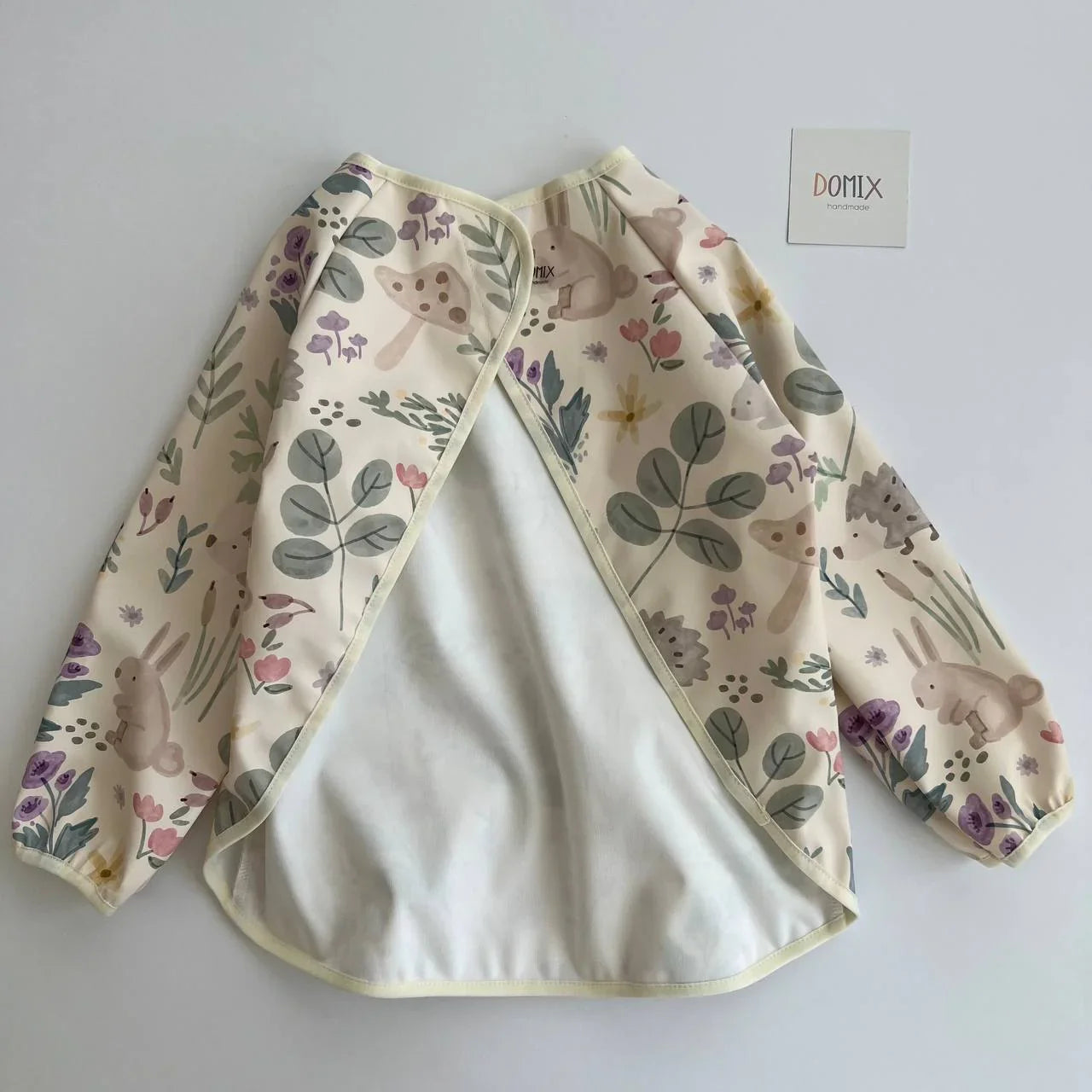 Handmade Waterproof Long-Sleeve Bib – Forest Animals Print - Domix