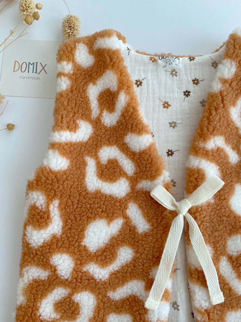 Handmade Reversible Teddy Vest – Caramel Leopard - Domix