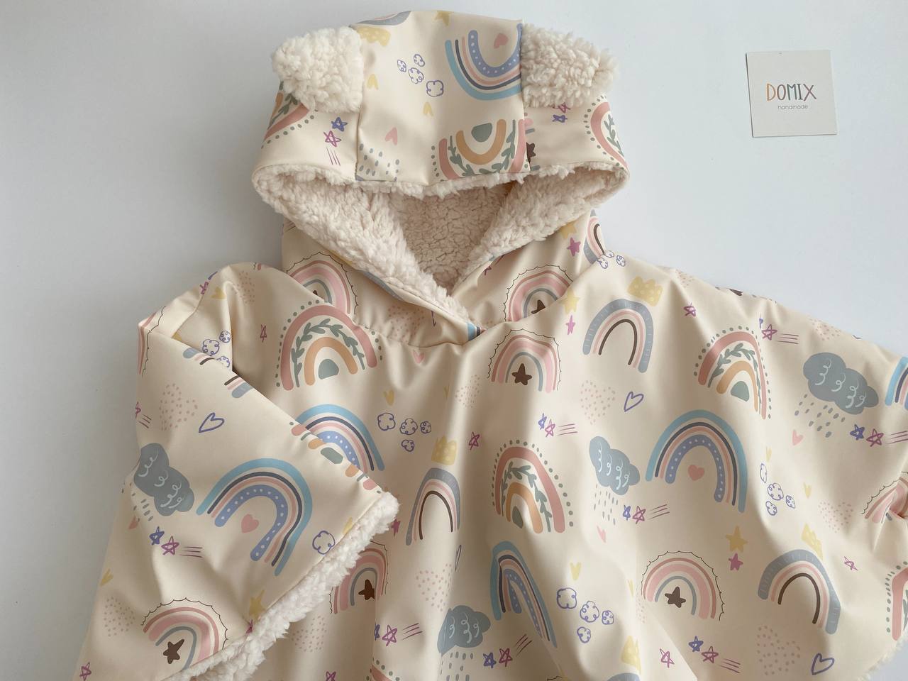 🌈 Rainbow Waterproof Poncho – Handmade Joy for Rainy Days