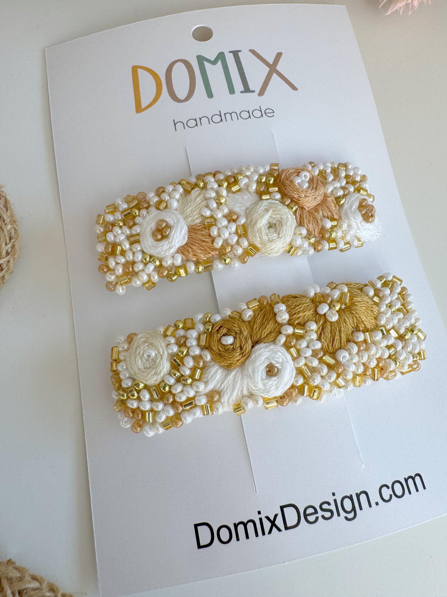 Embroidered and Beaded Hair Clips – Handmade Set of 2