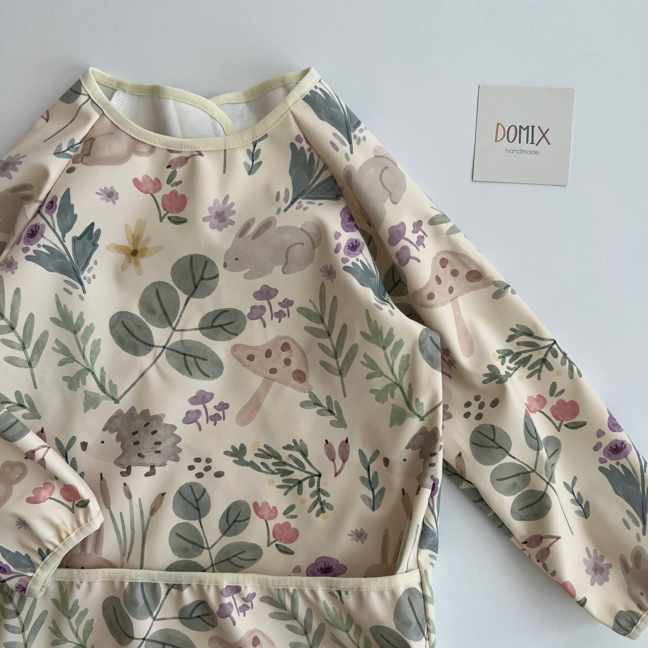 Handmade Waterproof Long-Sleeve Bib – Forest Animals Print - Domix
