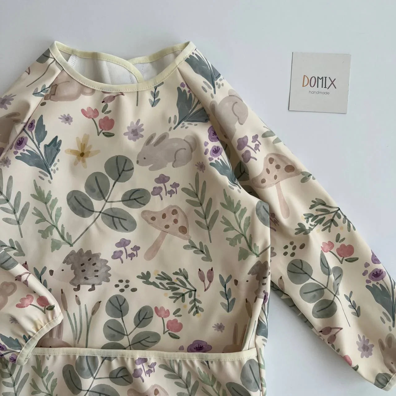 Handmade Waterproof Long-Sleeve Bib – Forest Animals Print - Domix