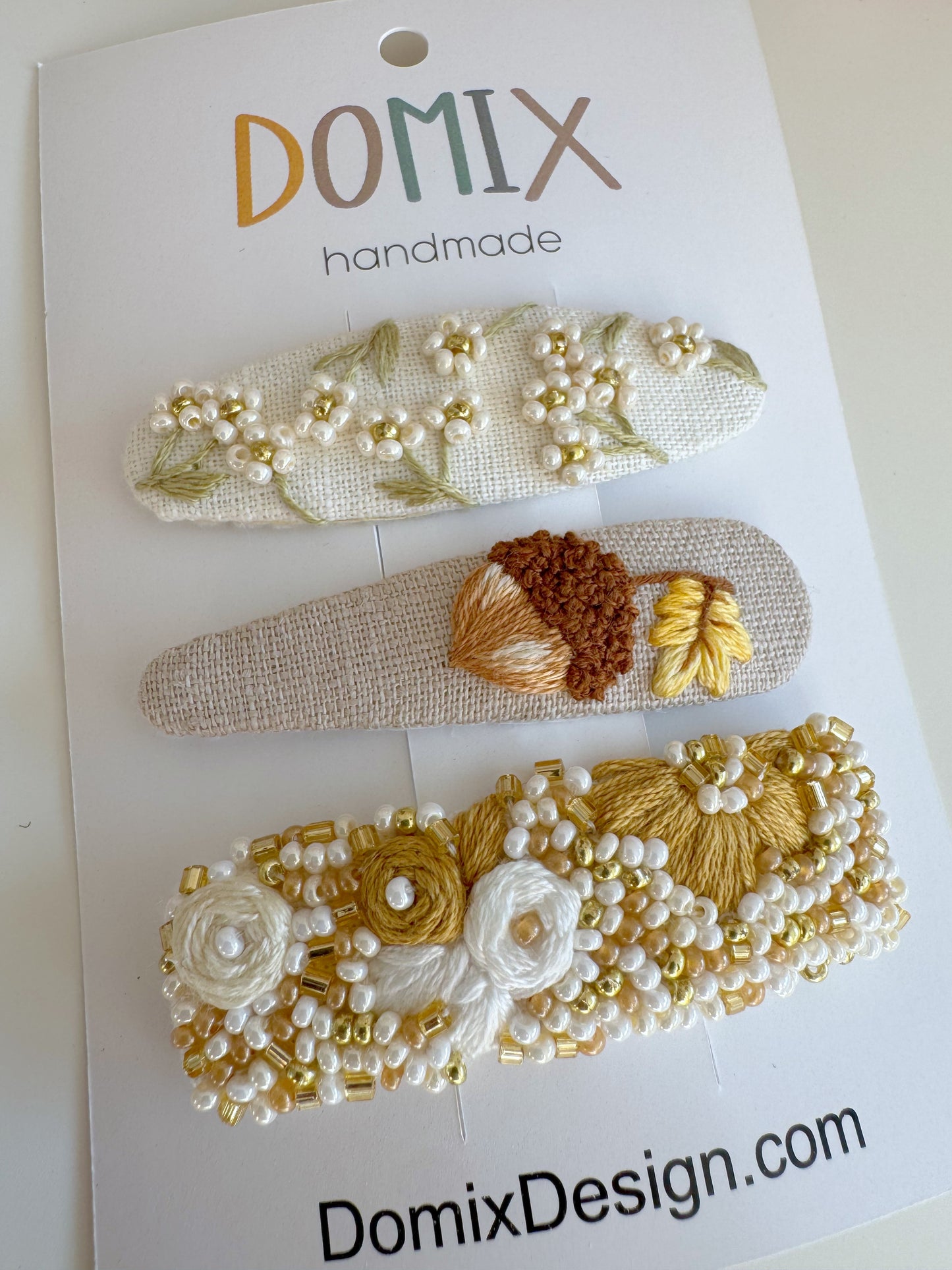 Handmade Linen Hair Clips – Couture Embroidered Set of 3