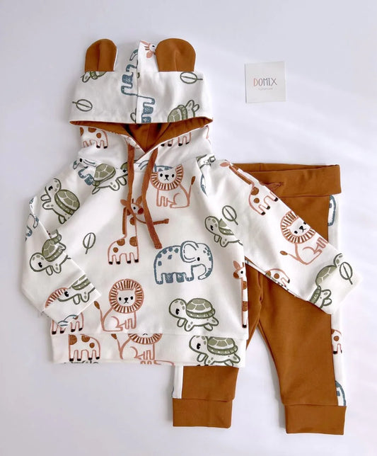 Kids’ Jersey Hoodie and Pants Set “Safari Animals” (0–5 years) - Domix