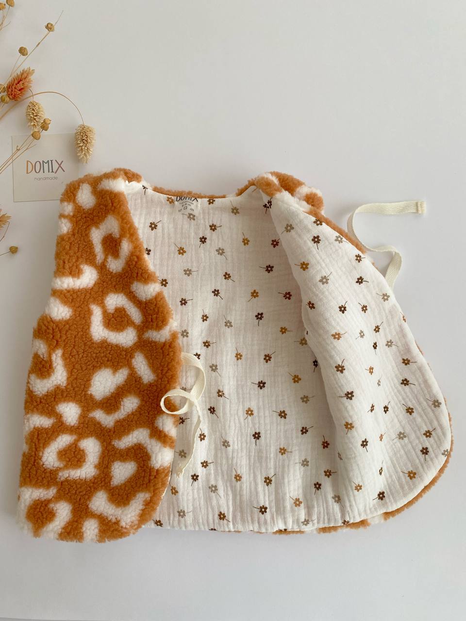Handmade Reversible Teddy Vest – Caramel Leopard - Domix