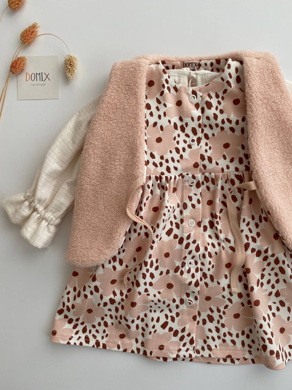 🌸 Floral Dress & Teddy Vest Set