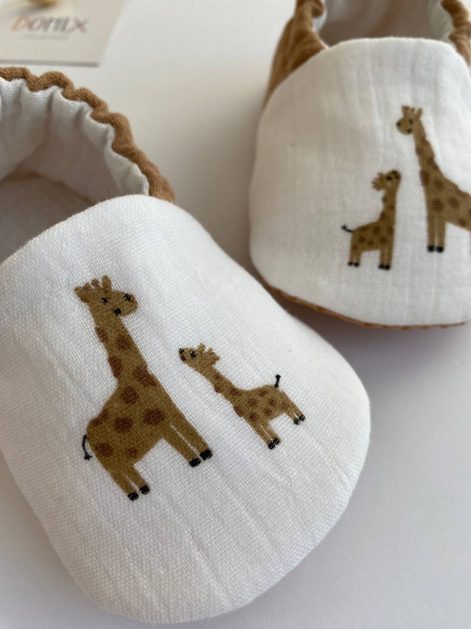 Handmade Baby & Toddler Slippers – Soft Cotton Muslin Slippers with Giraffe Print