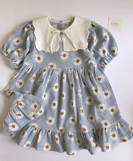 Floral Muslin Dress with Embroidered Collar – Baby & Toddler Girl Dress