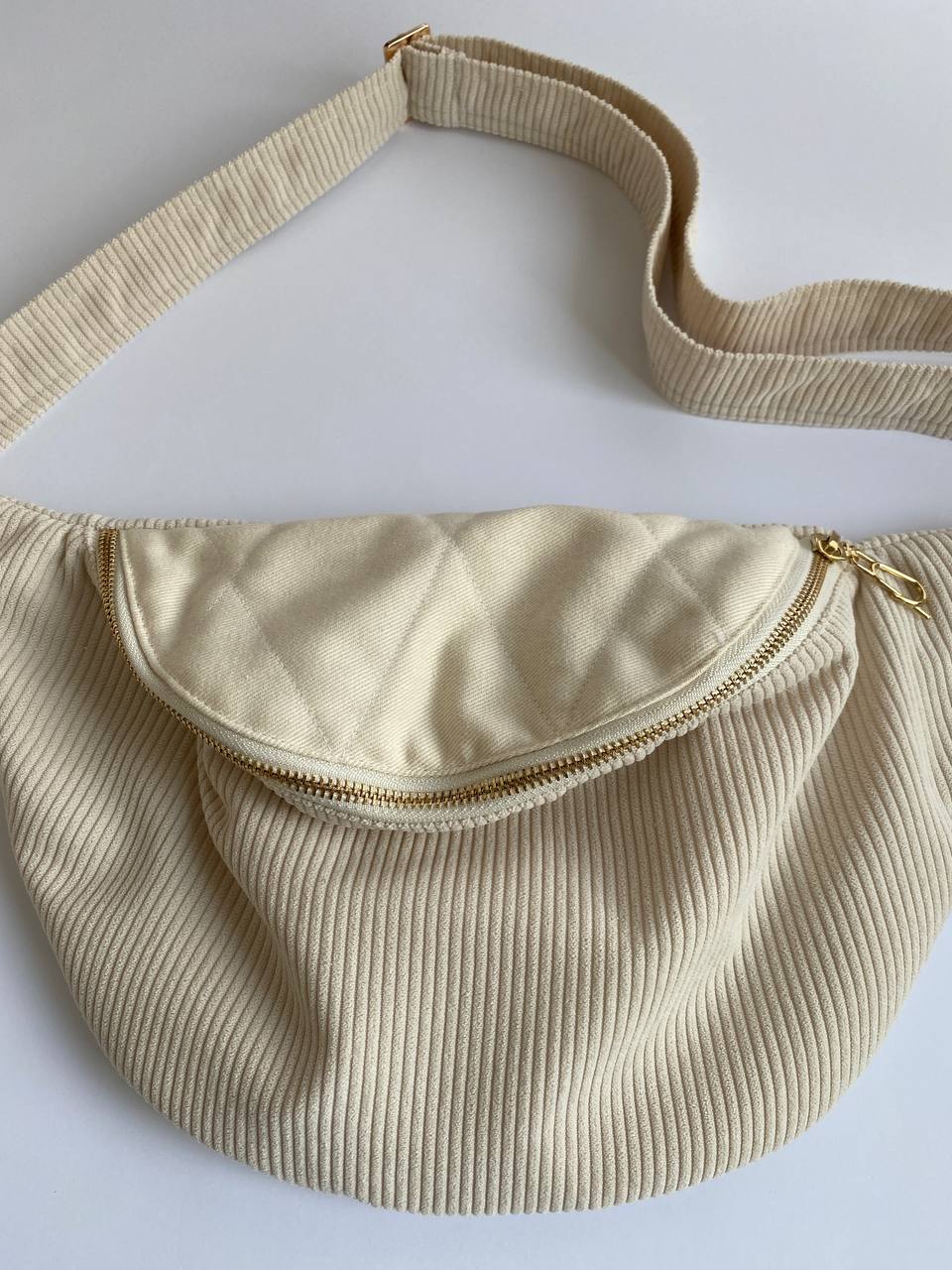 Handmade Corduroy Belt Bag – Cream Minimalist Crossbody Fanny Pack