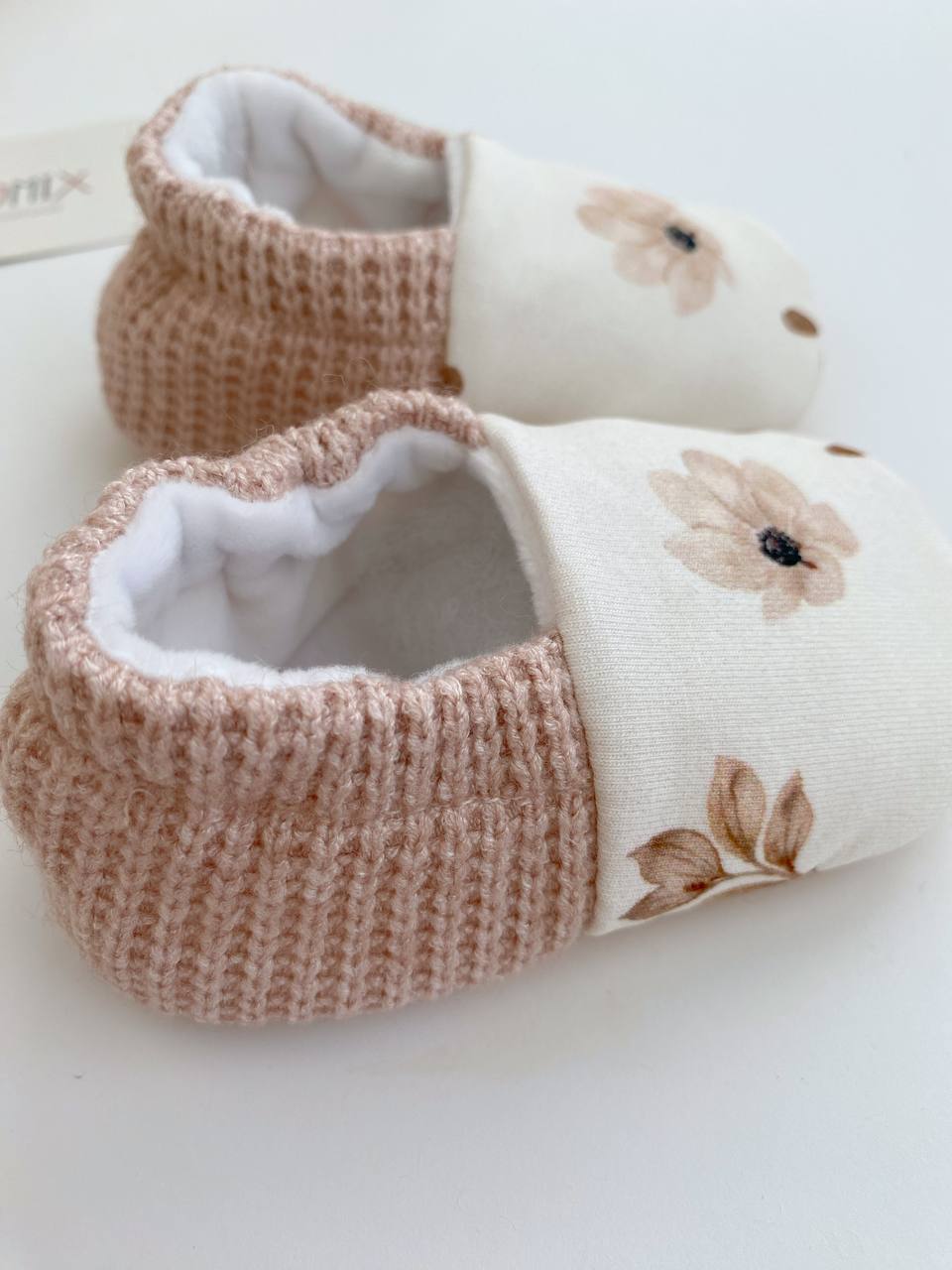Beige Floral Baby Slippers – Handmade Soft Baby Shoes