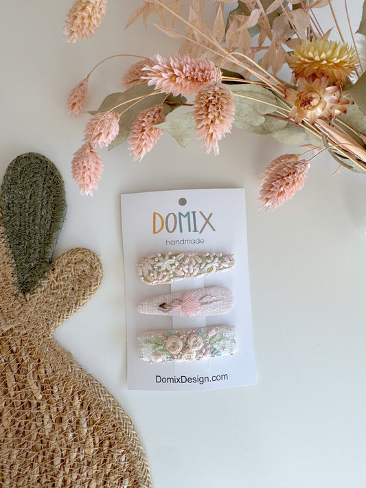 Handmade Linen Hair Clips – Exclusive Embroidered Set of 3