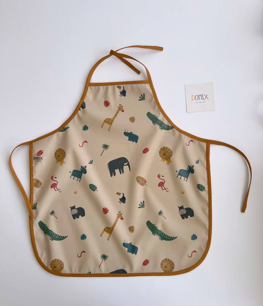 Handmade Waterproof Kids Apron – Safari Animals Print - Domix