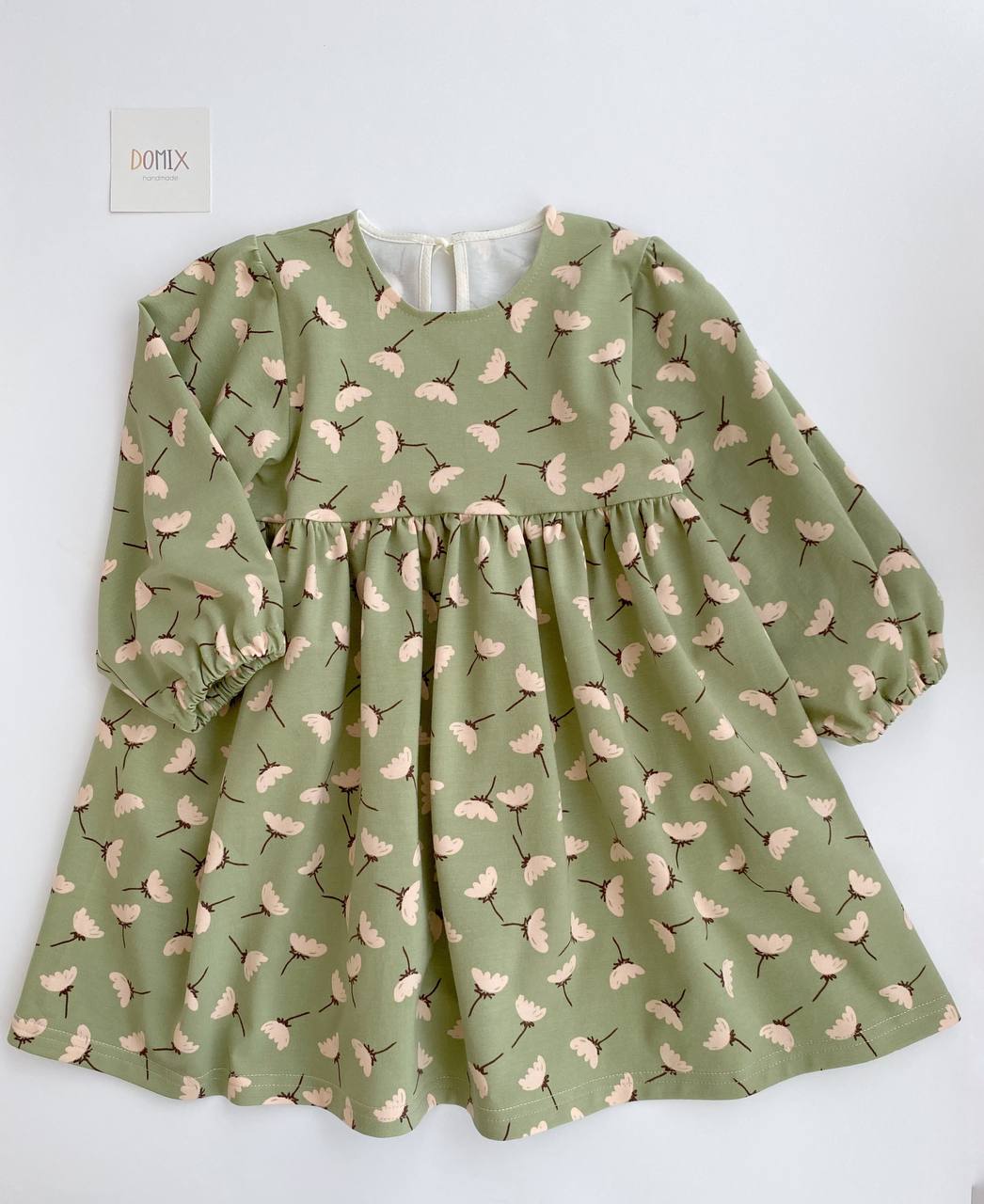 Floral Dress with Ruffled Bib – Sage Green