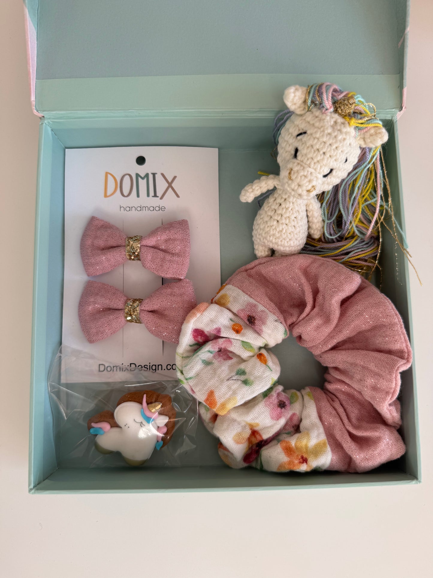 Baby Girl Gift Set – Hair Accessories & Crochet Unicorn Toy
