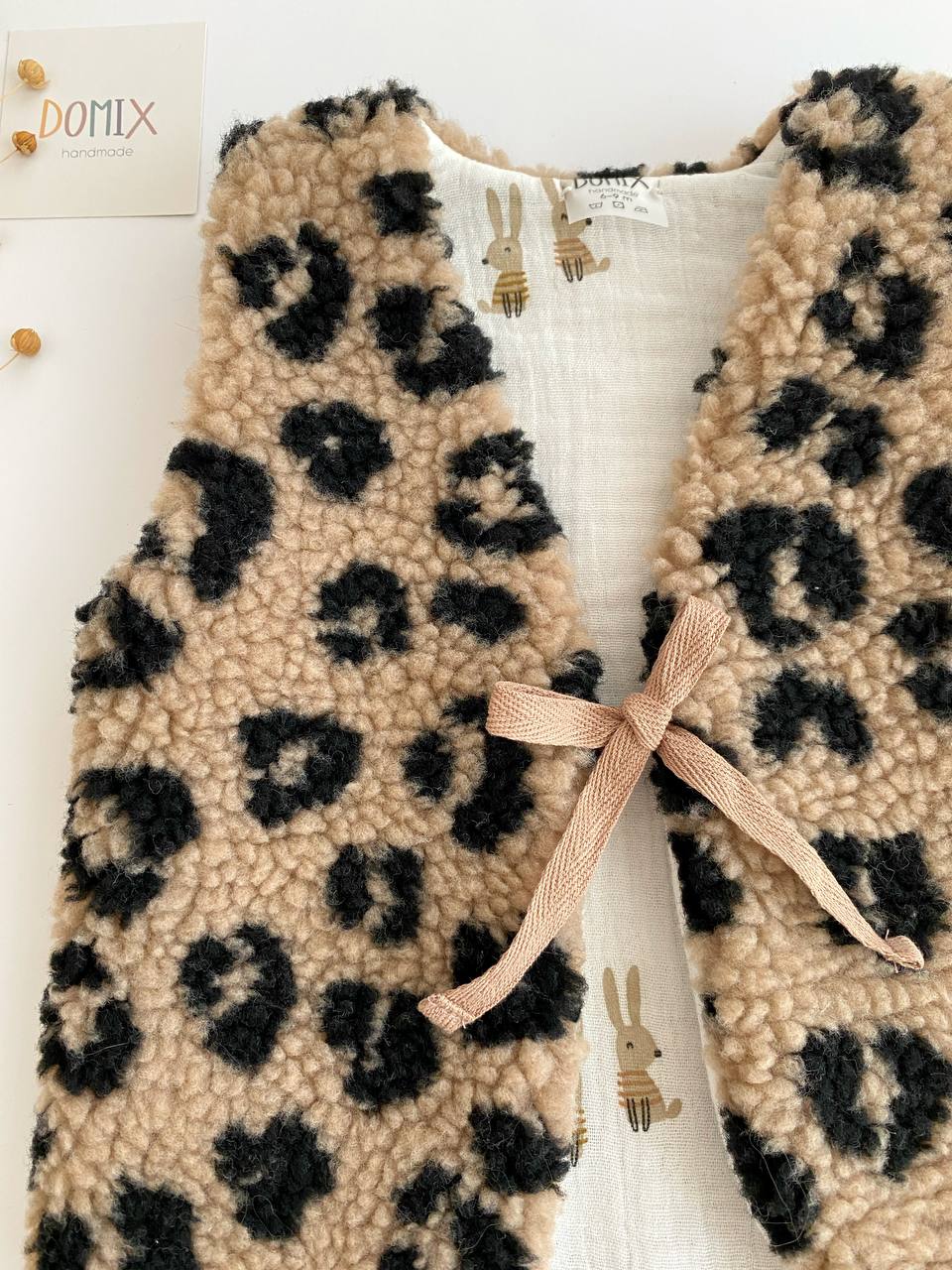 Handmade Reversible Teddy Vest – Beige Leopard