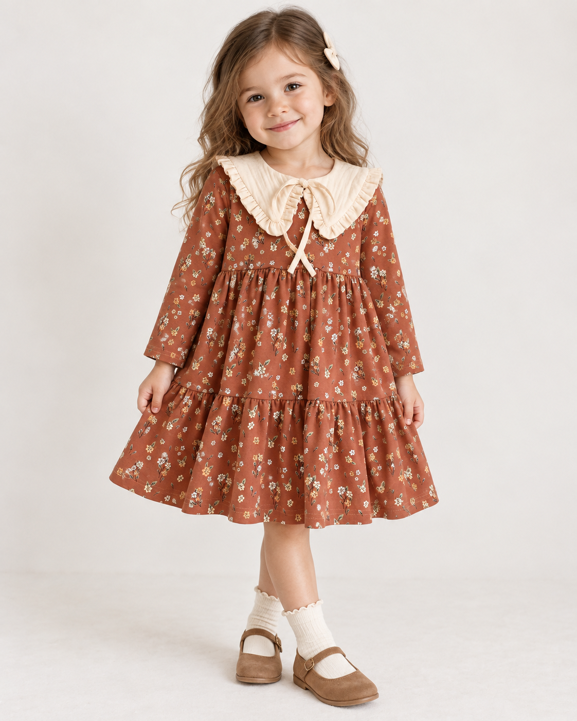 Floral Dress with Detachable Ruffle Collar