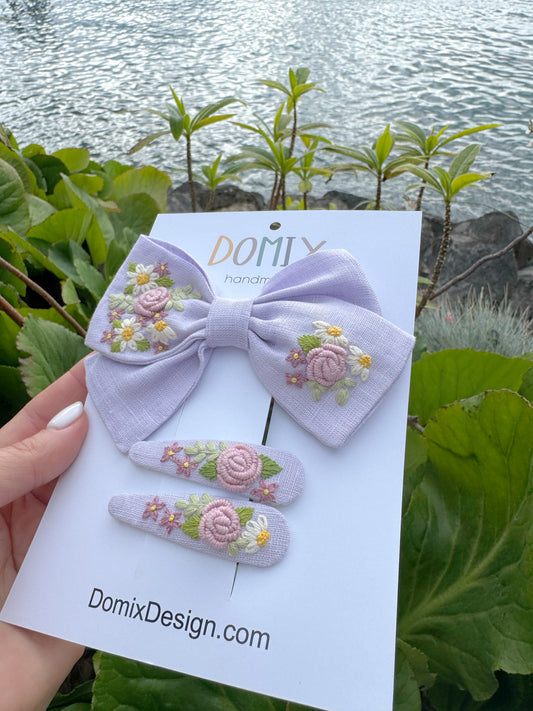 Eco-Friendly Linen Hair Clips and Bow for Girls - Domix