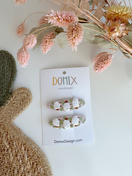 Embroidered Sheep Linen Hair Clips – Set of 2