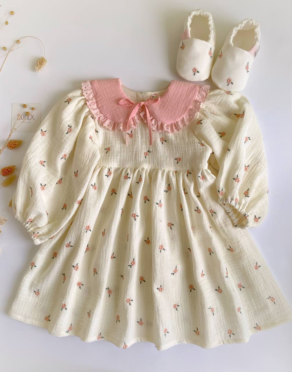 Muslin Dress with Removable Collar – Handmade Baby & Toddler Dress
