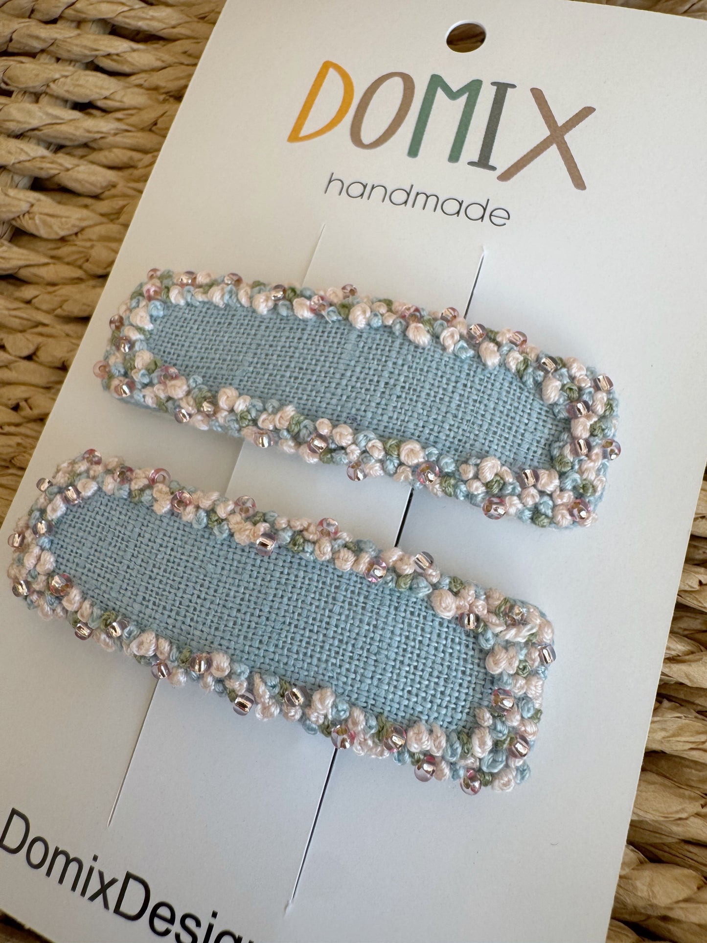 Artisan Beaded Hair Clips with Thread Embroidery – Set of 2