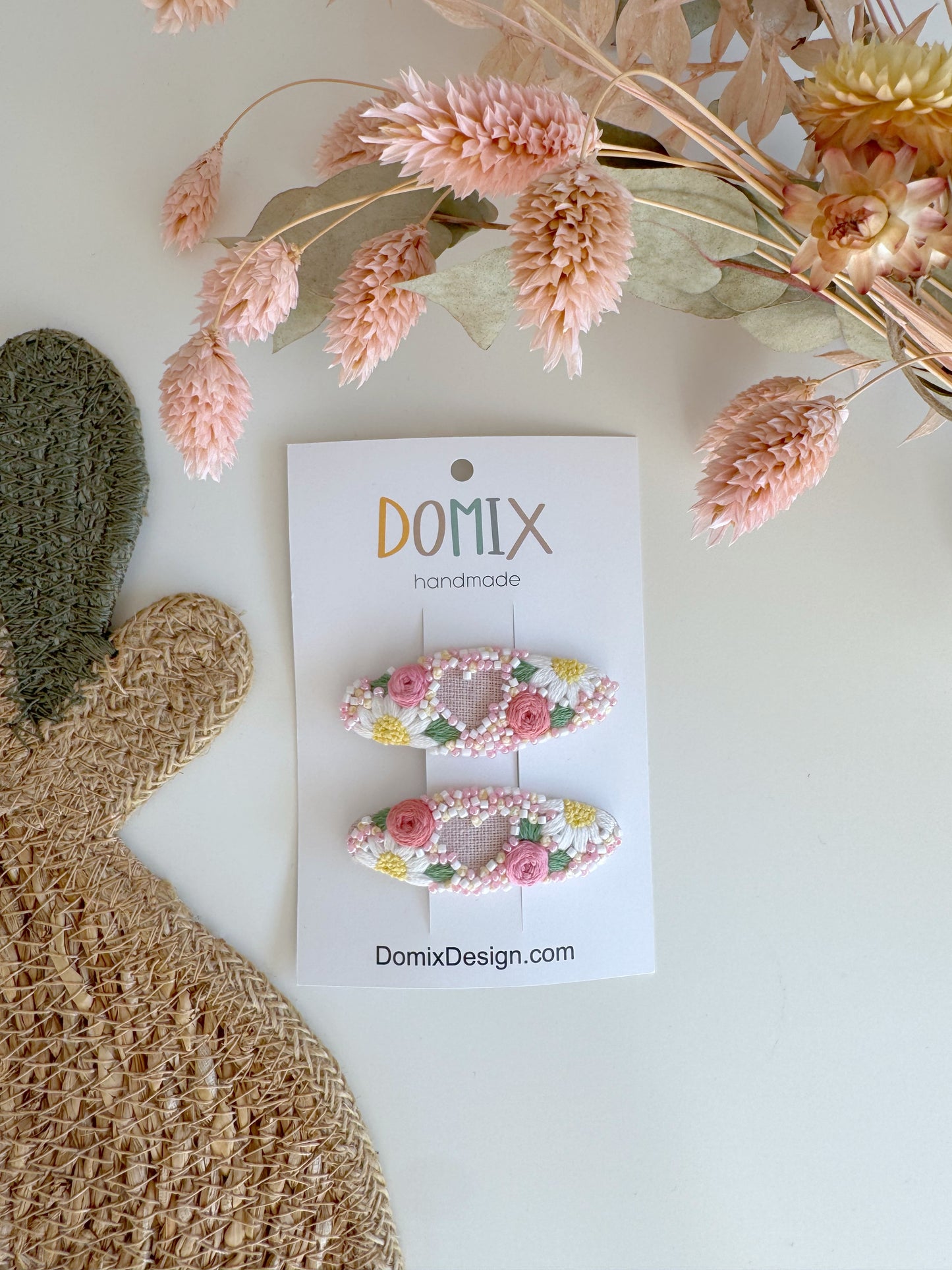 Beaded and Embroidered Hair Clips – Handmade Set of 2