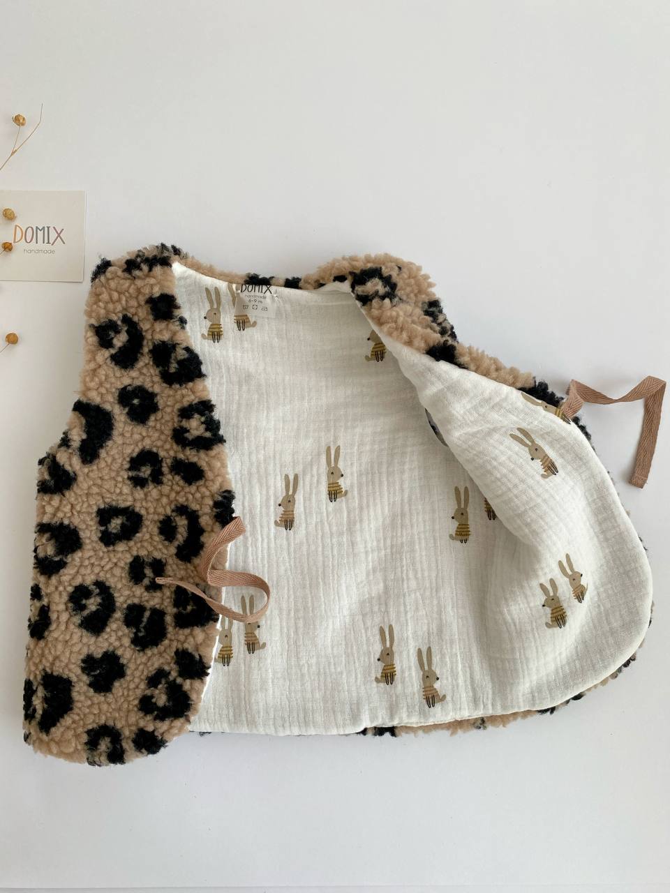 Handmade Reversible Teddy Vest – Beige Leopard