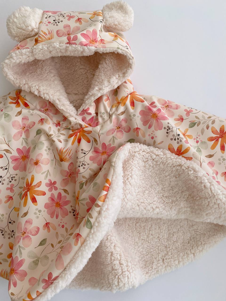 Floral Hooded Poncho for Babies & Toddlers Handmade in Switzerland