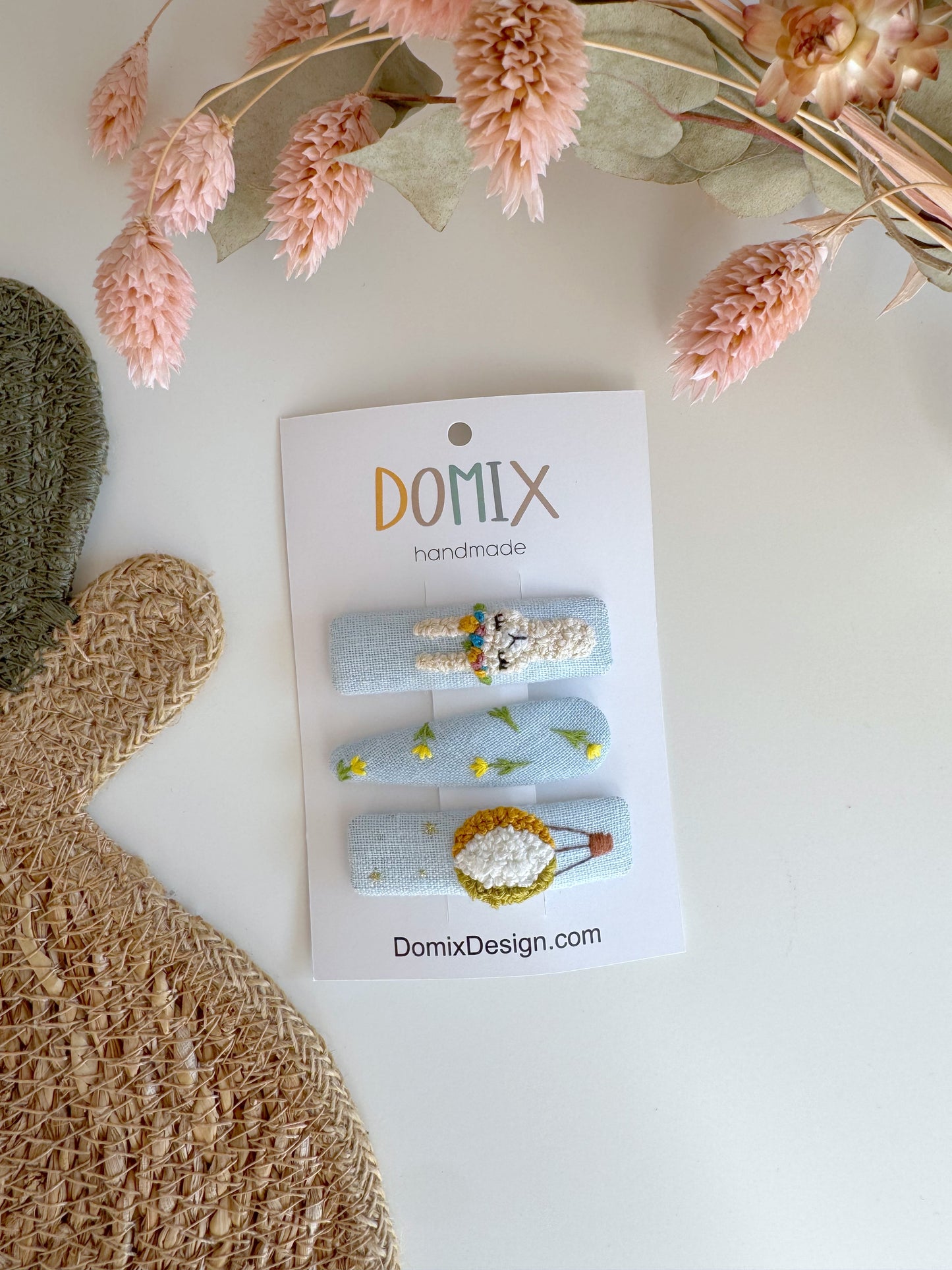 Handgefertigte Haarspangen aus Leinen mit Blumenmuster – 3er-Set