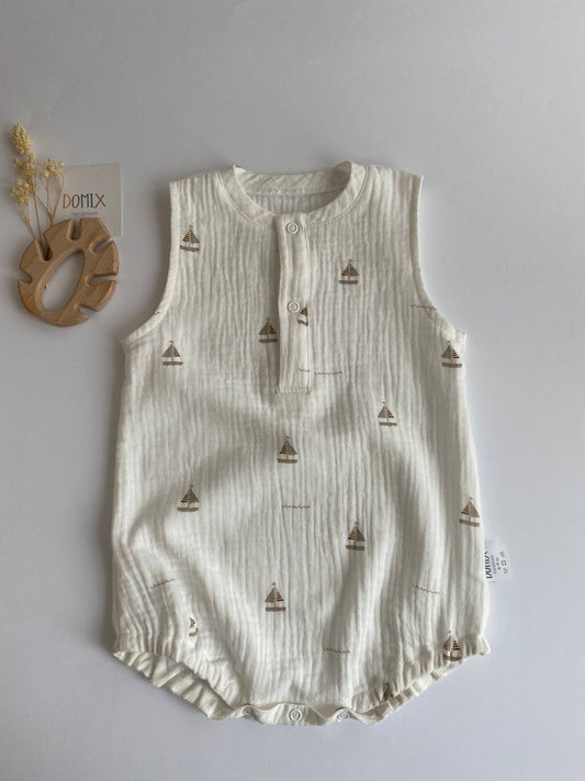 Baby Muslin Romper with Sailboat Print – Lightweight Cotton Summer Outfit