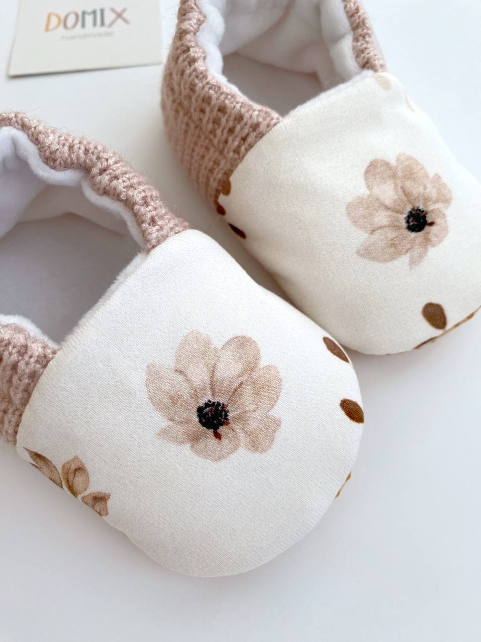 Beige Floral Baby Slippers – Handmade Soft Baby Shoes