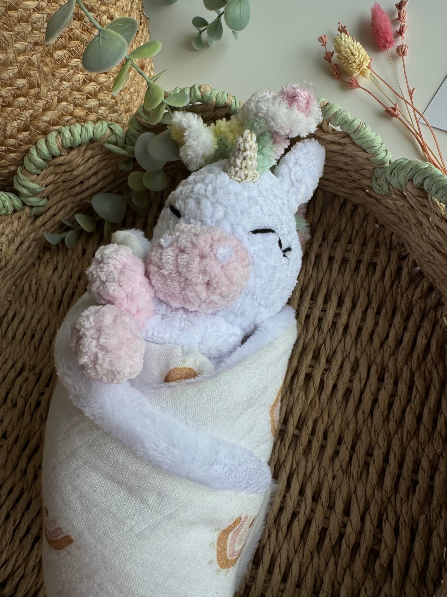 Unicorn Baby Lovey – Soft Comfort Toy with Muslin Blanket (CE Certified)