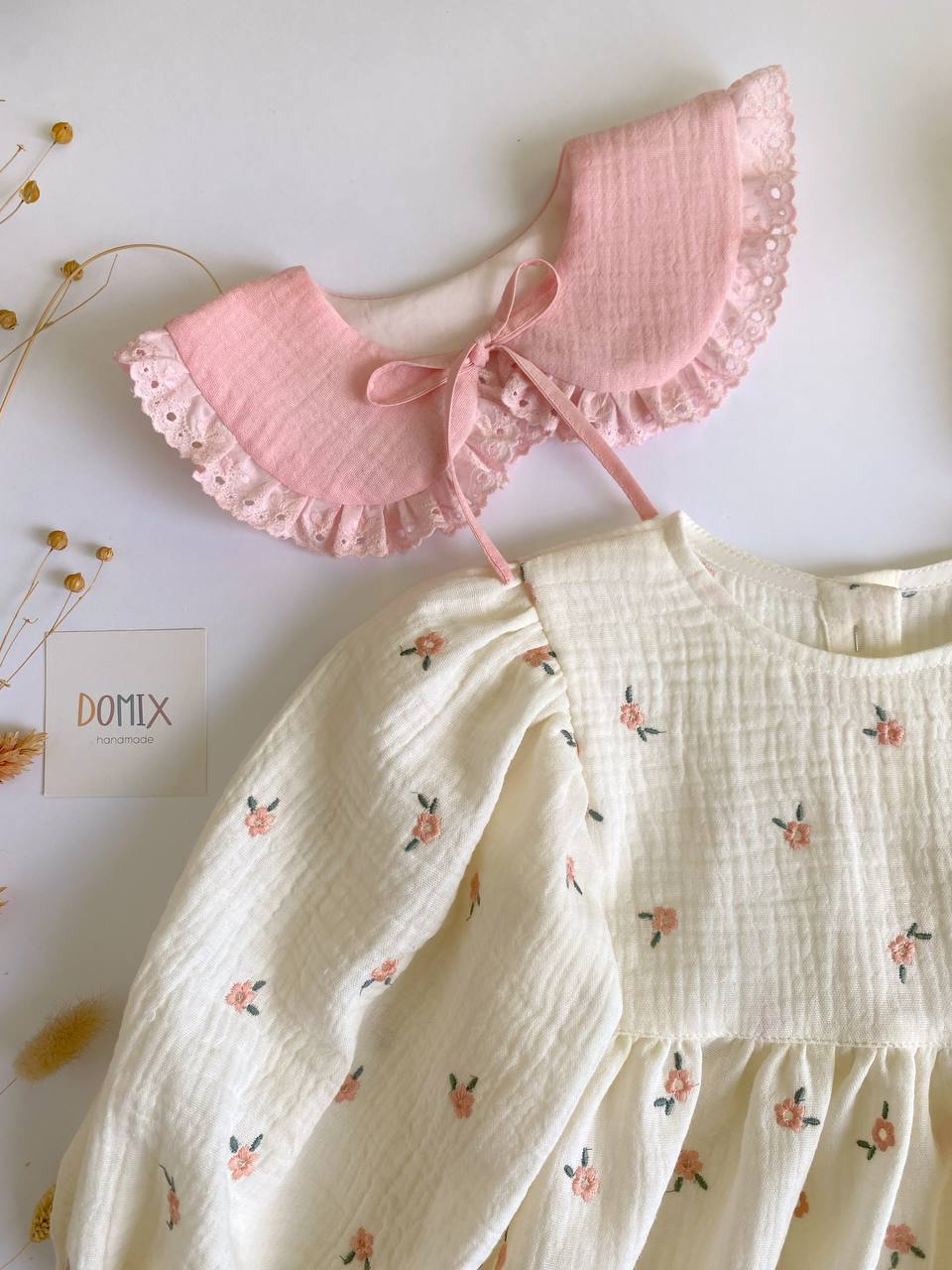 Muslin Dress with Removable Collar – Handmade Baby & Toddler Dress