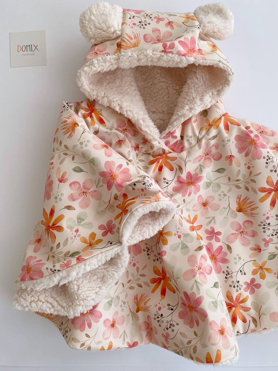 Floral Hooded Poncho for Babies & Toddlers Handmade in Switzerland