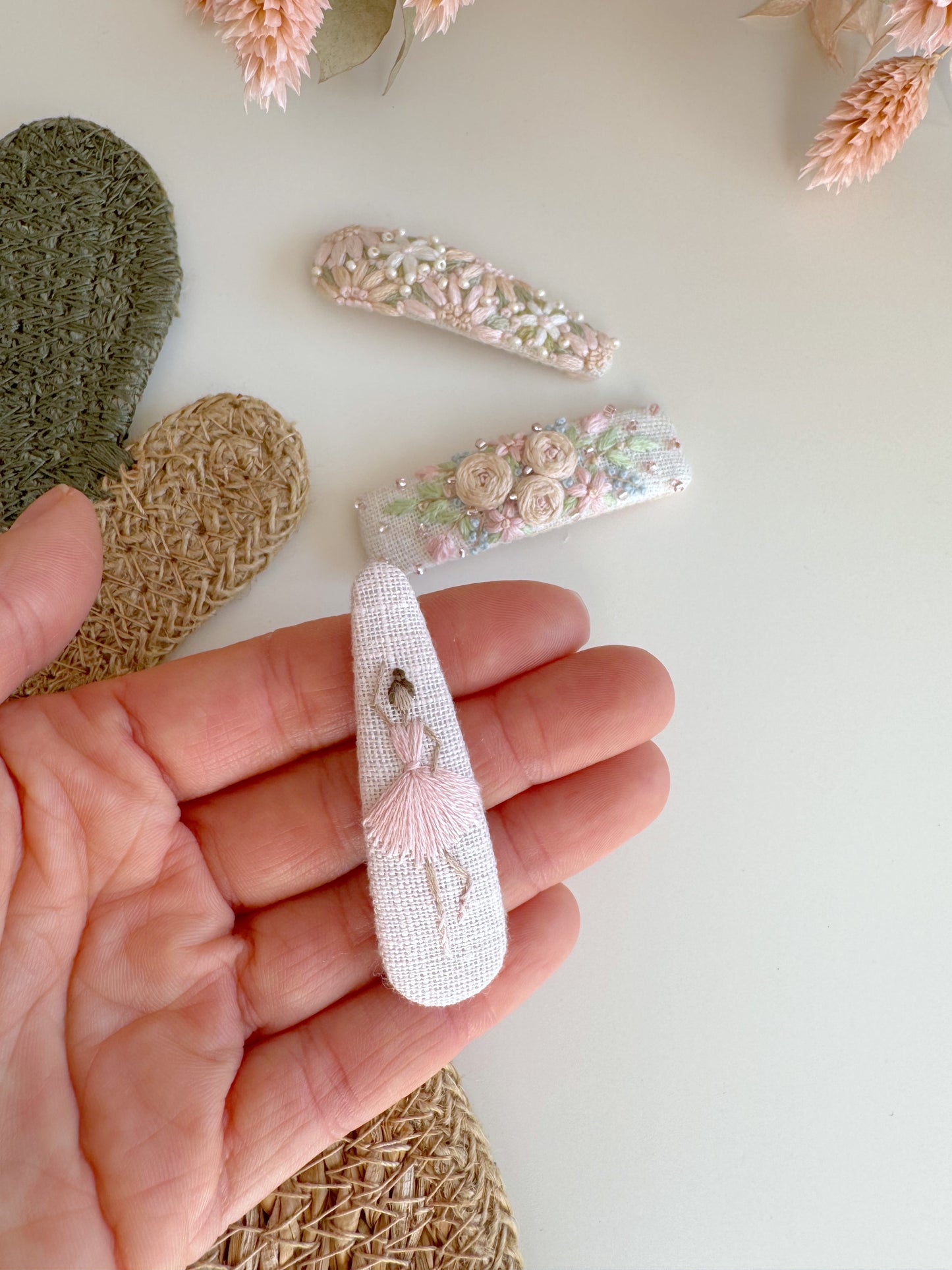 Handmade Linen Hair Clips – Exclusive Embroidered Set of 3