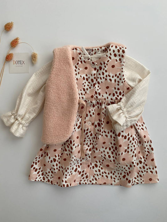🌸 Floral Dress & Teddy Vest Set - Domix
