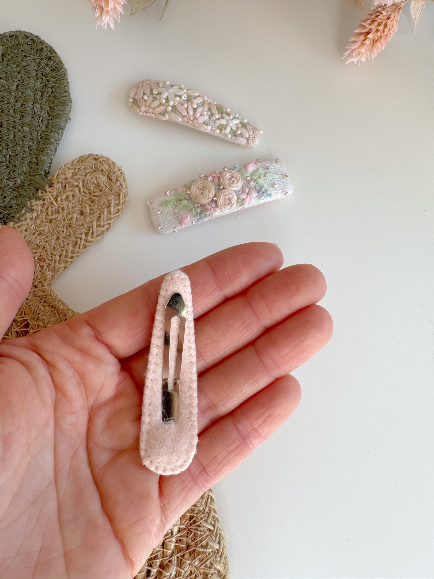 Handmade Linen Hair Clips – Exclusive Embroidered Set of 3