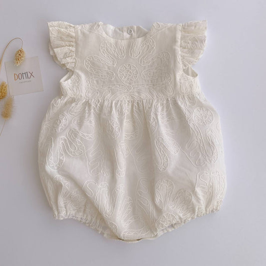 Baby-Mädchen Baumwoll-Strampler – Bestickt | Handgemacht in der Schweiz | Domix
