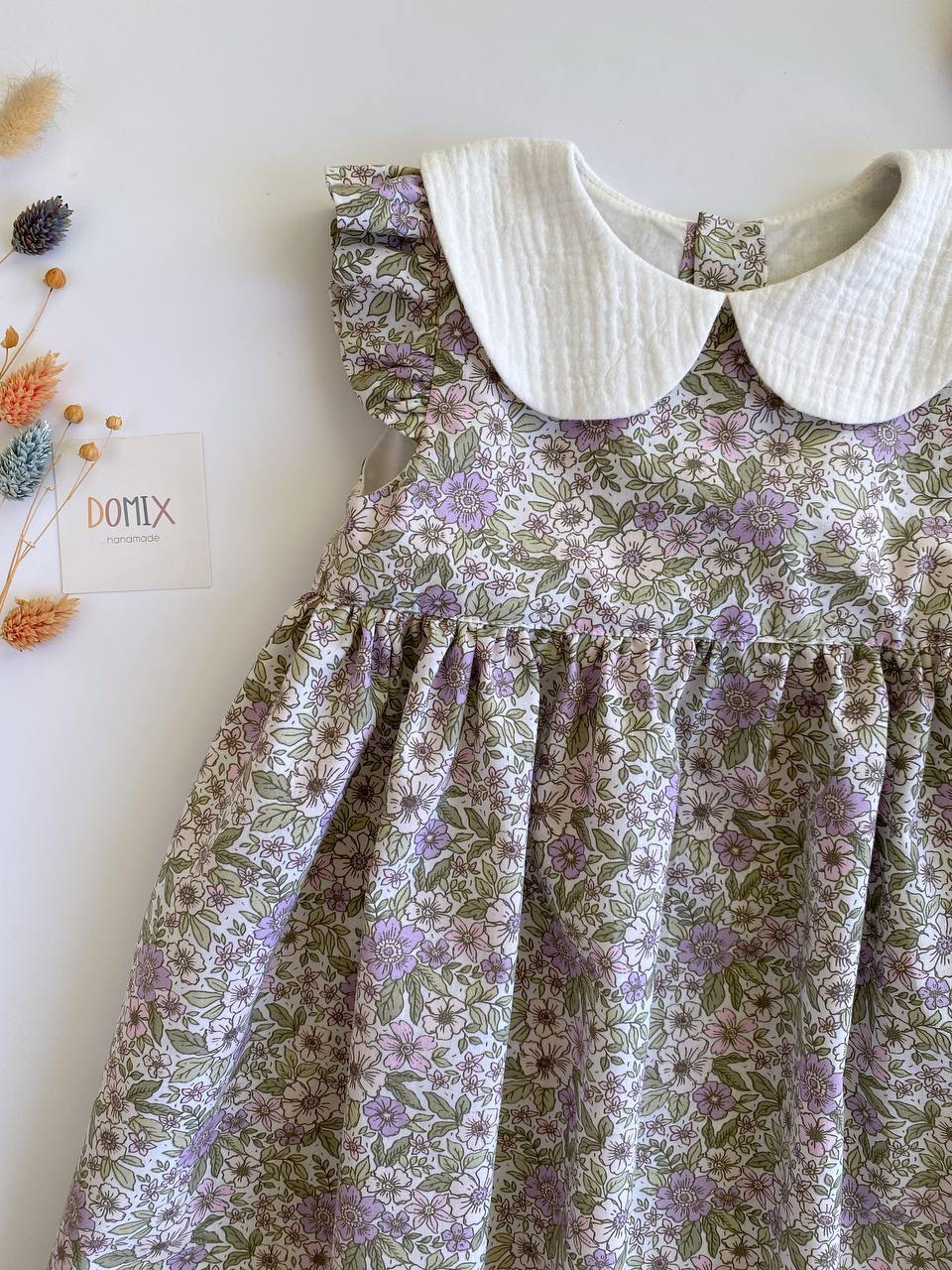 Cotton Floral Baby Dress with Muslin Collar (slippers is not included)