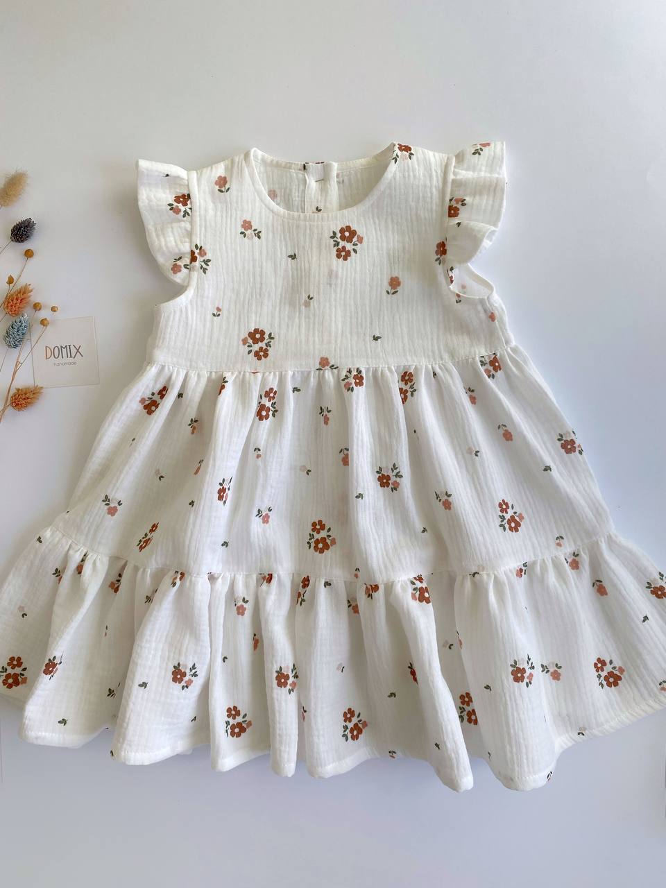Floral Cotton Muslin Dress for Baby Girl – Handmade in Switzerland