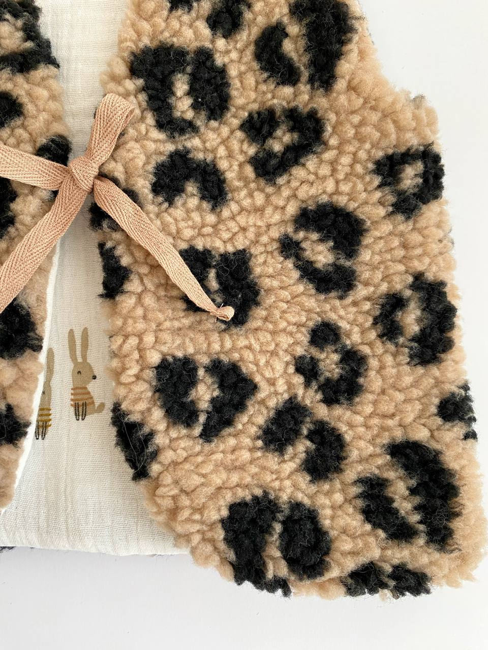 Handmade Reversible Teddy Vest – Beige Leopard