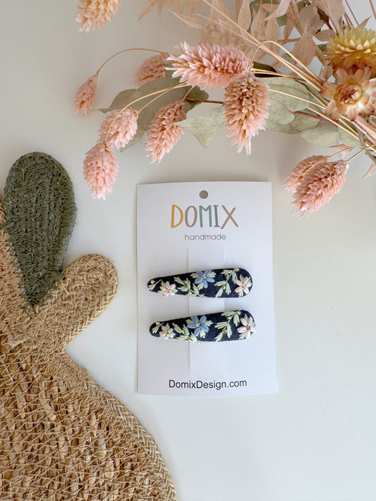 Floral Linen Hair Barrettes – Set of 2