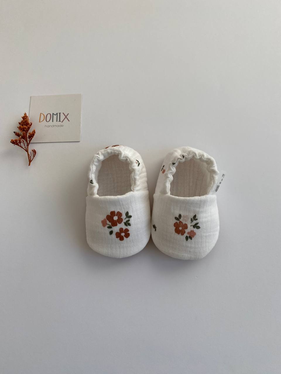 Handmade Baby & Toddler Slippers – Soft Cotton Muslin Slippers with Floral Print