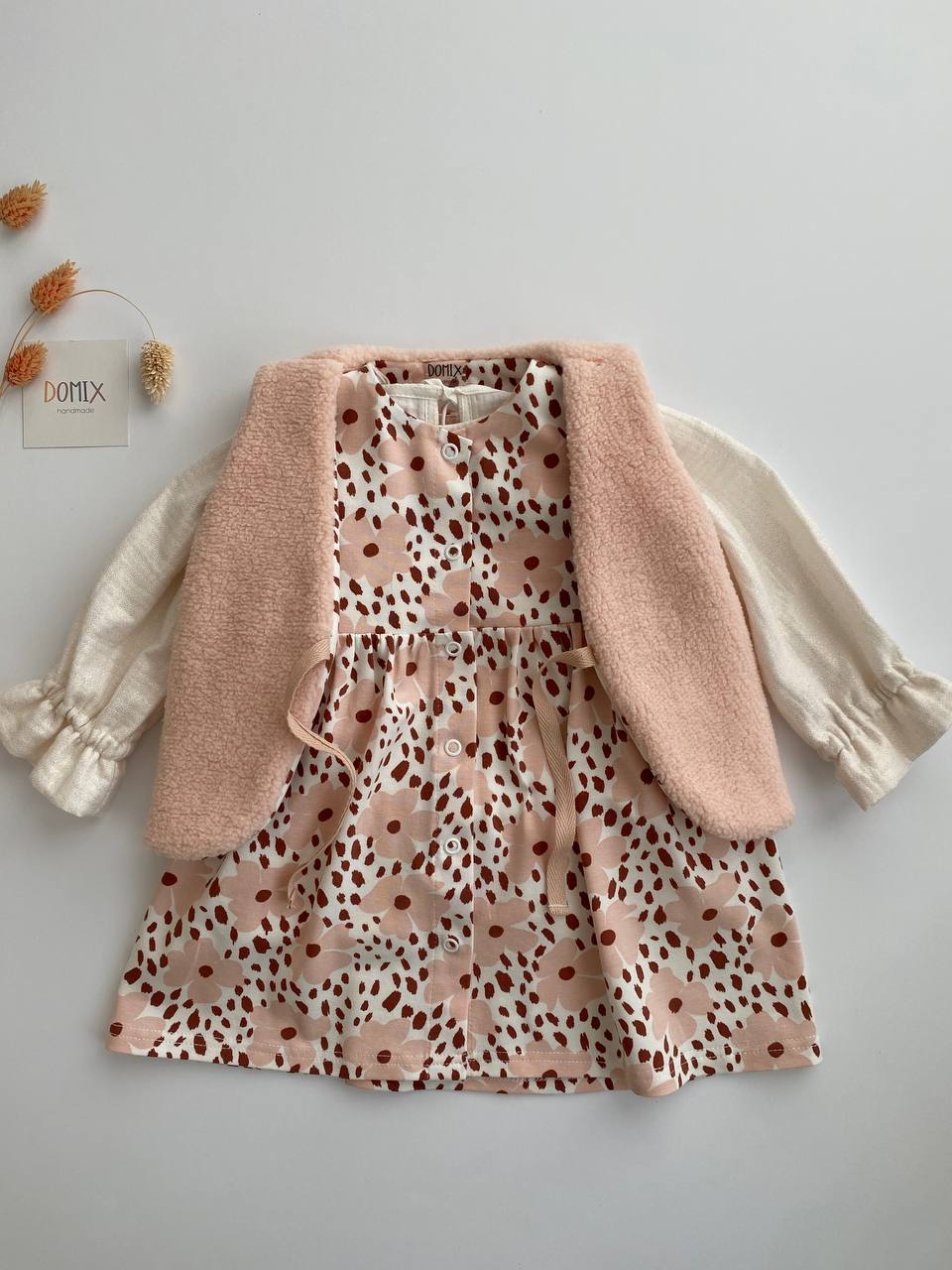 🌸 Floral Dress & Teddy Vest Set