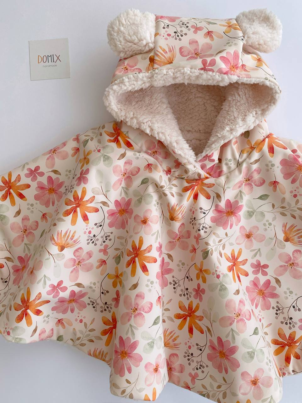 Floral Hooded Poncho for Babies & Toddlers Handmade in Switzerland