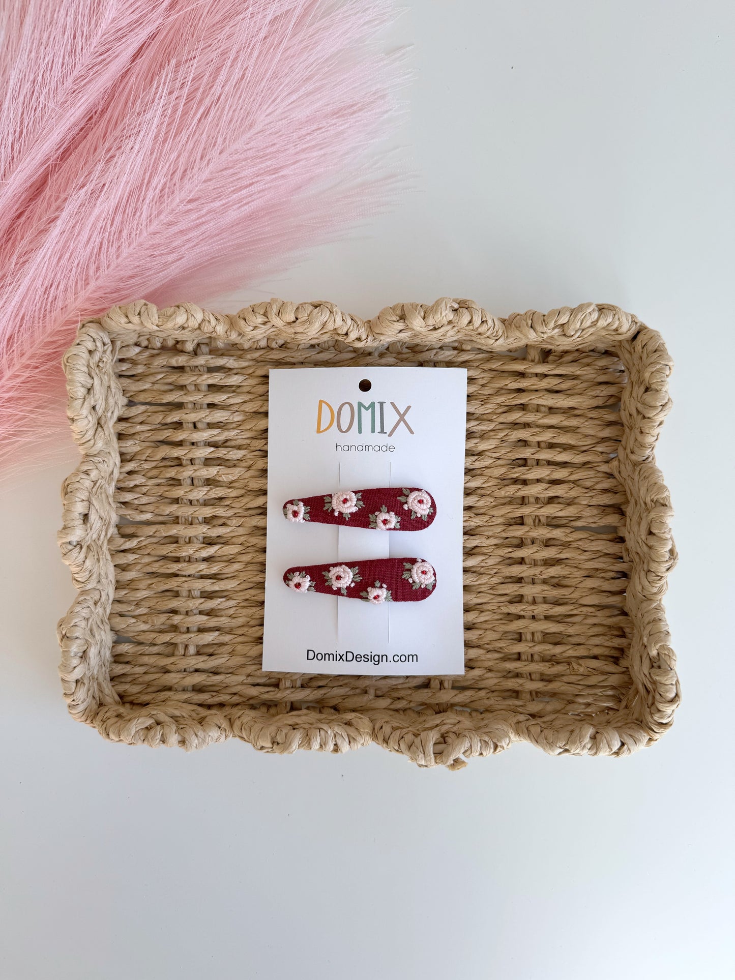 Embroidered Linen Hair Clips for Girls – Beaded Handmade Set of 2